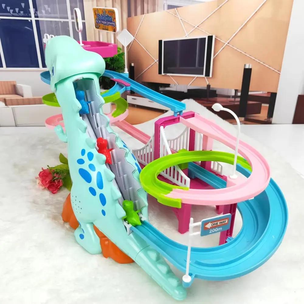 Dinosaur Paradise Suit Pig Toys Climbing Stairs Track Peggy Slide Electric Assembly with Music Colorful
