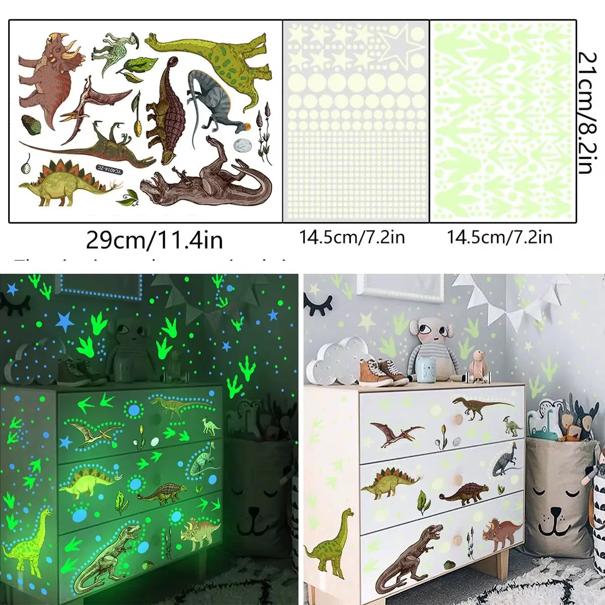 Luminous Dinosaur Wall Sticker for Kids Room Decals Glow in the Dark Removable Dino Glowing Luminous Stickers Children'S Bedroom
