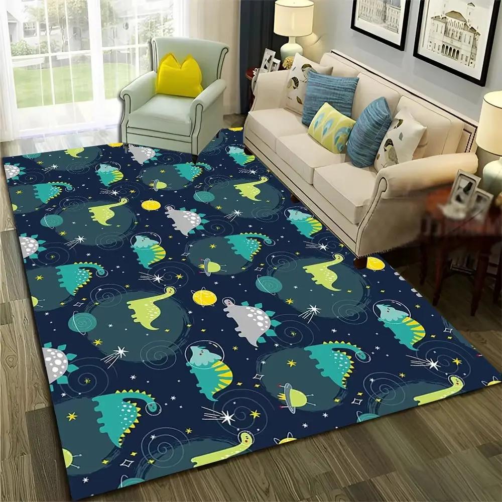 3D Cute Dino Dinosaur Space Cartoon Carpet Rug for Home Living Room Bedroom Sofa Doormat Decor,Child Area Rug Non-Slip Floor Mat