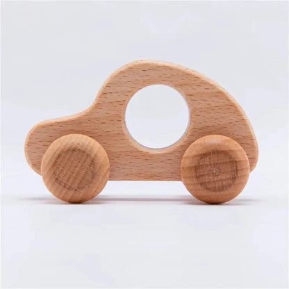 Wooden Baby Car Toys Beech Wooden Dinosaur Cartoon Car Teether Educational Montessori Toys for Children Teething Baby Toys