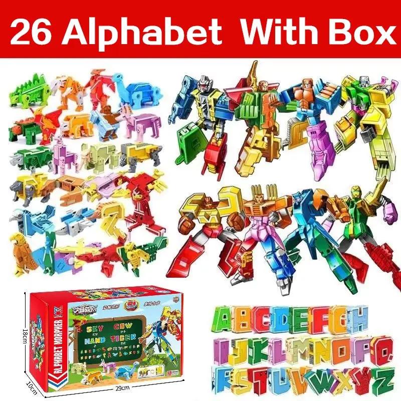 GUDI Assemble Robots Transformation Building Blocks Action Figure Car Model Deform Number Letters Alphabet Math Educational Toys