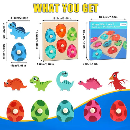 Montessori Wooden Dinosaur Puzzles Toys for Toddlers Dinosaur Match Eggs Peg Puzzles Early Learning Educational for Kids Gifts
