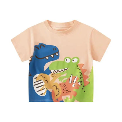 2025 Summer Children Boy Shorts Sleeve T-Shirts Cartoon Dinosaur Cotton Baby Boy Top 2-8 Years Kids Toddler Boy T Shirts Clothes