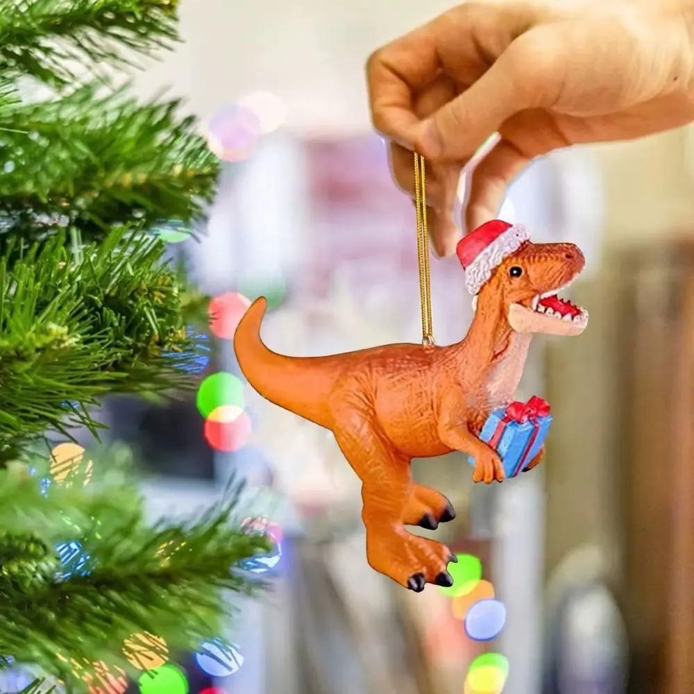 2D Acrylic Dinosaur Pendant Dinosaur Acrylic Xmas Tree Dragon Ornaments Cute Eye-Catching Dinosaur Car Mirror Pendant Office