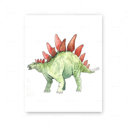 Watercolor Dinosaur Poster Dinosaur Footprints Skeleton Wall Art Canvas Painting T-Rex Print Nursery Baby Kids Boys Room Decor