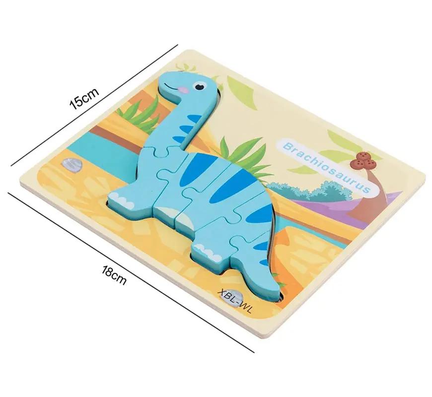 Baby Wooden Cartoon Dinosaur 3D Puzzle Jigsaw for Kids Boy Girl Montessori Early Learning Educatioanl Puzzle Toys