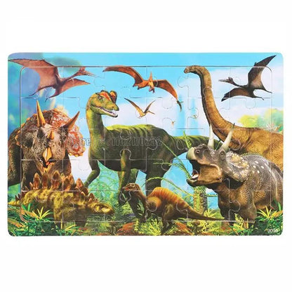 30Pcs Animals Dinosaur Puzzle Wooden Preschool Kids Cartoon Learning Educational Christmas Toys