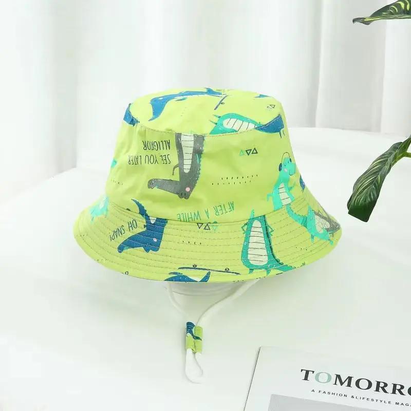 Cartoon Printing Baby Bucket Hat Cotton Breathable Kids Fisherman Hat Infant Toddle Sun Hat with Drawstring