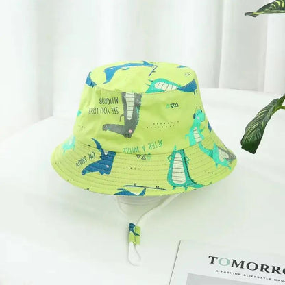 Cartoon Printing Baby Bucket Hat Cotton Breathable Kids Fisherman Hat Infant Toddle Sun Hat with Drawstring