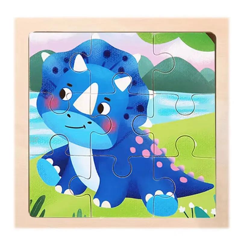 9 Pieces Wooden Puzzle Cartoon Dinosaur Transportation Montessori 3D Puzzle Game Early Learning Educational Toys for Children