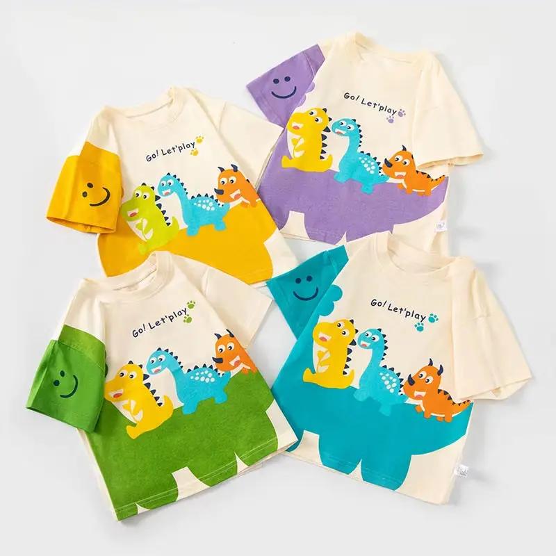 2025 Summer Children Boy Shorts Sleeve T-Shirts Cartoon Dinosaur Cotton Baby Boy Top 2-8 Years Kids Toddler Boy T Shirts Clothes