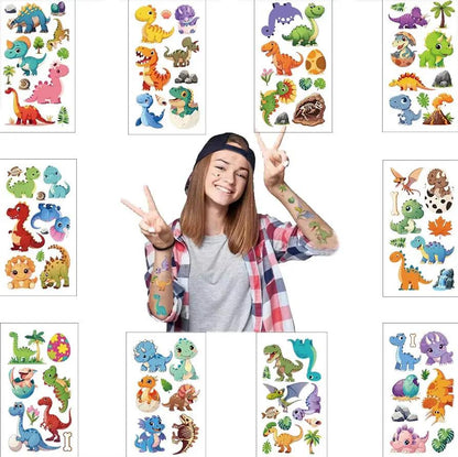 10Pcs Cartoon Dinosaur Tattoo Stickers Cute Animal Birthday Party Temporary Tattoos Sticker Pack Funny Kids Christmas Gift Toy