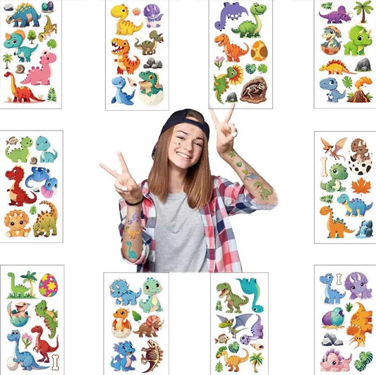 10Pcs Cartoon Dinosaur Tattoo Stickers Cute Animal Birthday Party Temporary Tattoos Sticker Pack Funny Kids Christmas Gift Toy