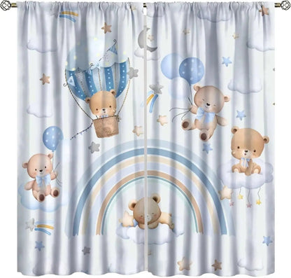 Toddler Dinosaur Curtains, Blue Cartoon Forest Plant Jurassic Cute Dinosaur Animal Windows Treatments Drapes for Boys Kids