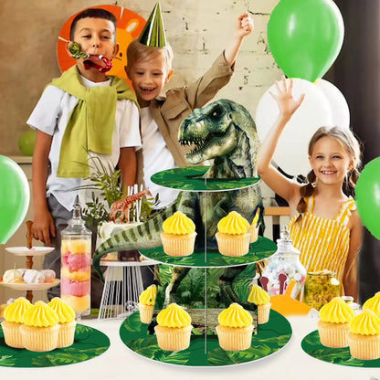 3 Tier Dinosaur Cupcake Stand Party Decor Cupcake Toppers Dino Dessert Tower Jungle Dino Theme Kid Boy Birthday Party Supplies