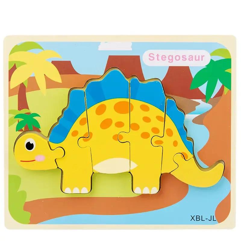 Baby Wooden Cartoon Dinosaur 3D Puzzle Jigsaw for Kids Boy Girl Montessori Early Learning Educatioanl Puzzle Toys