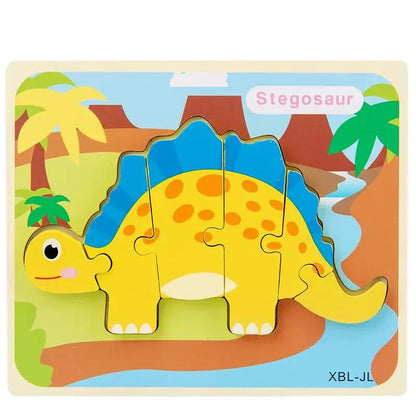 Baby Wooden Cartoon Dinosaur 3D Puzzle Jigsaw for Kids Boy Girl Montessori Early Learning Educatioanl Puzzle Toys