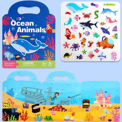 Portable Handheld Scene Sticker Books Cognitive Game Toys Animal Dinosaur Quiet Book Children Montessori Early Education Gifts