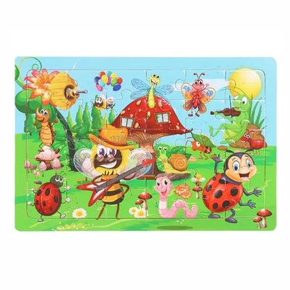 30Pcs Animals Dinosaur Puzzle Wooden Preschool Kids Cartoon Learning Educational Christmas Toys
