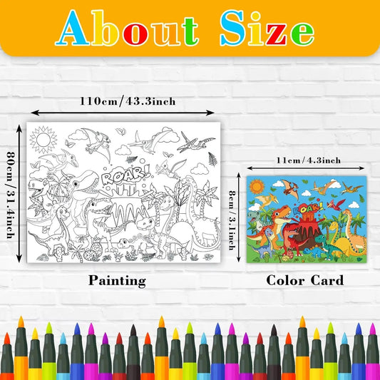 Dinosaur Coloring Books for Kids Coloring Poster Large Coloring Tablecloth for Boys Girls Dinosaur Birthday Party Supplies Favor