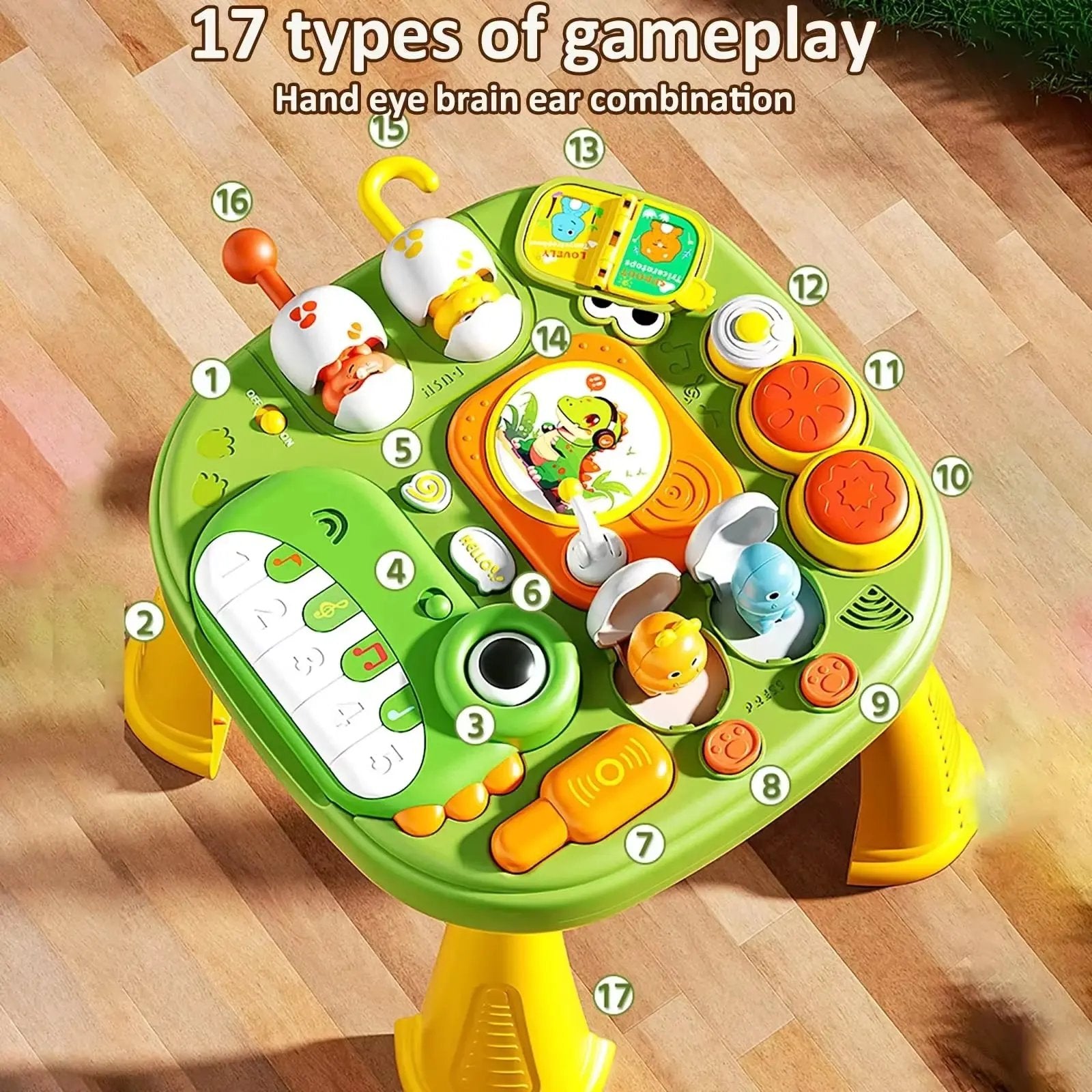 Montessori Dinosaur Activity Table for Babies - Musical Piano, Lights & Sound,Early Learning Toy for 1-3 Years,Sensory Play,Gift