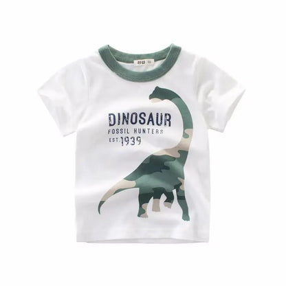 2 3 4 5 6 7 8 Years Kids Boys Clothes 100% Cotton Short Sleeve T-Shirts Dinosaur Cartoon Children Clothes Kids Summer Clothing