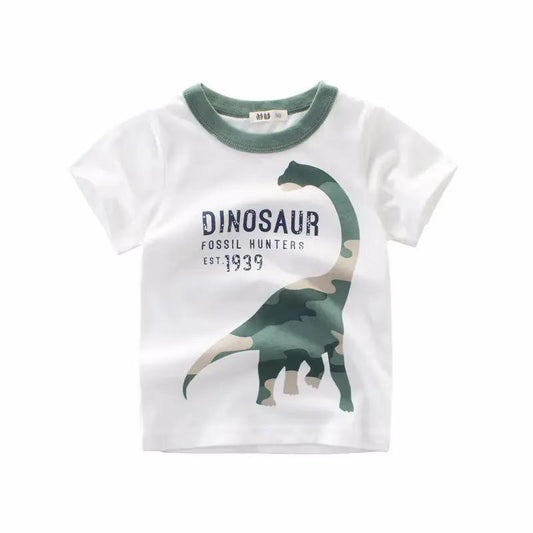 2 3 4 5 6 7 8 Years Kids Boys Clothes 100% Cotton Short Sleeve T-Shirts Dinosaur Cartoon Children Clothes Kids Summer Clothing