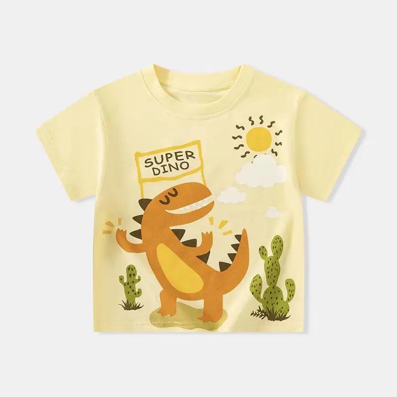2025 Summer Children Boy Shorts Sleeve T-Shirts Cartoon Dinosaur Cotton Baby Boy Top 2-8 Years Kids Toddler Boy T Shirts Clothes