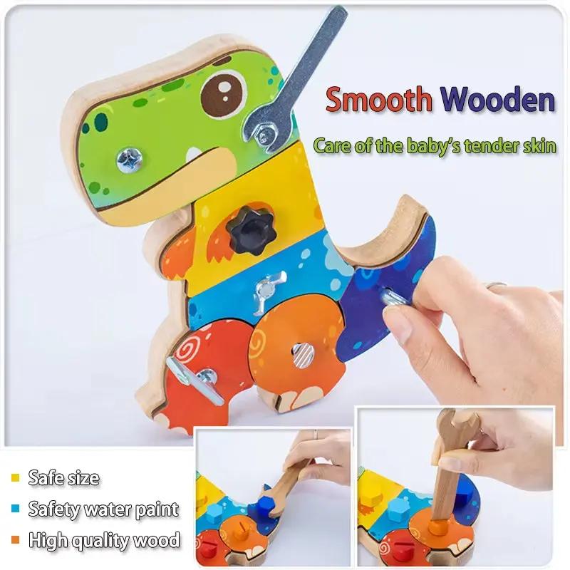 Dinosaur Screwdriver Board Montessori Toys Fine Motor Skills Sensory Screw Nut Busy Board Activity Educational Wooden Kids Toys