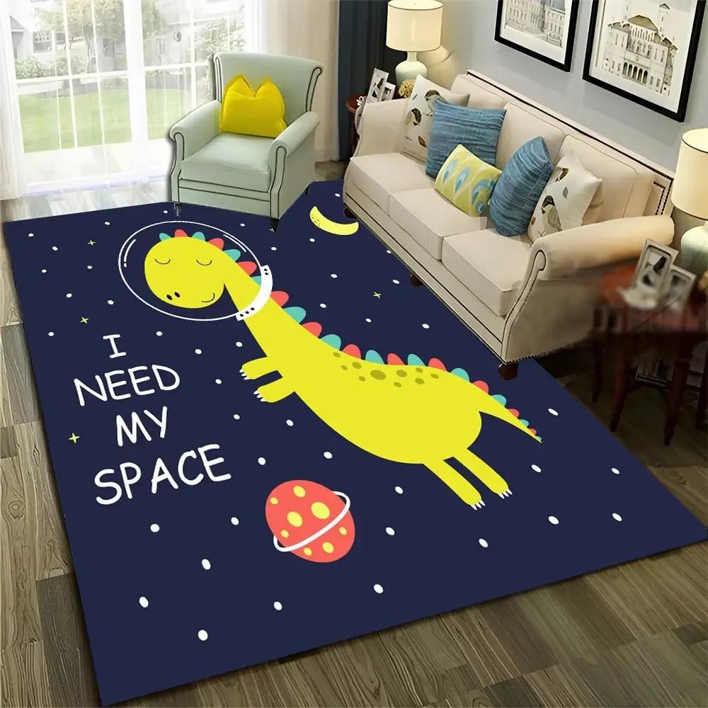 3D Cute Dino Dinosaur Space Cartoon Carpet Rug for Home Living Room Bedroom Sofa Doormat Decor,Child Area Rug Non-Slip Floor Mat