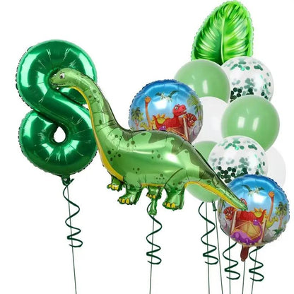 1Set Dinosaur 32Inch Number Leaf Aluminum Film Balloon Set Jurassic Dinosaur Theme Green Balloon Kids Birthday Party Supplies