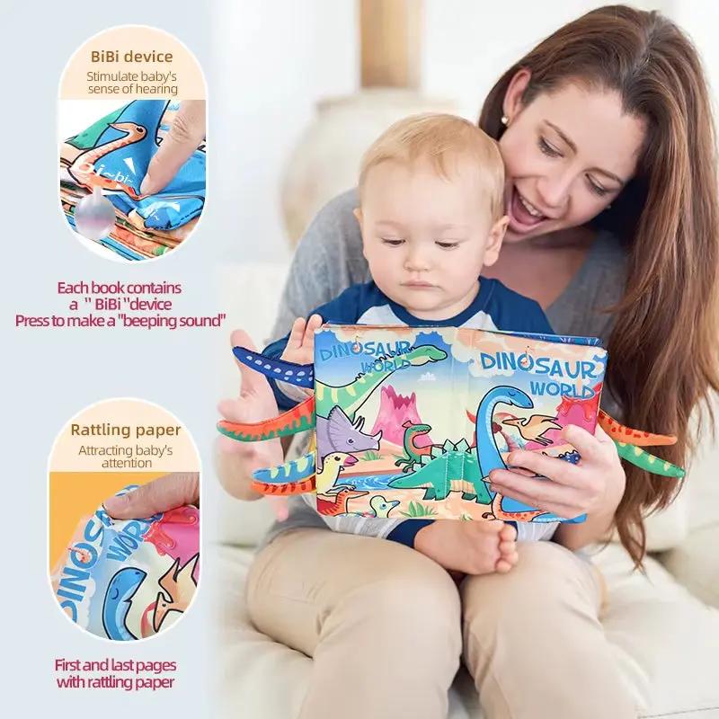 Baby Cloth Book 6 Page Dinosaur Series 0-3 Year Old Infant Parent-Child Interaction Tail Cloth Book Baby Toys Newborn Gift