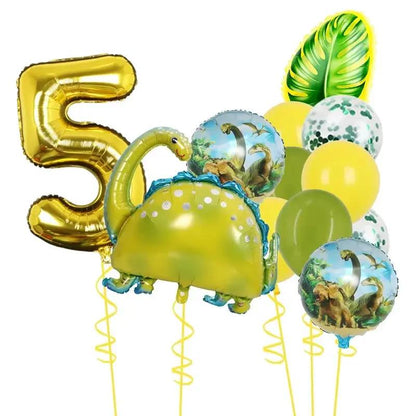 1Set Dinosaur 32Inch Number Leaf Aluminum Film Balloon Set Jurassic Dinosaur Theme Green Balloon Kids Birthday Party Supplies