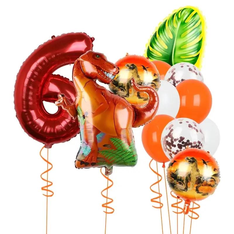 1Set Dinosaur 32Inch Number Leaf Aluminum Film Balloon Set Jurassic Dinosaur Theme Green Balloon Kids Birthday Party Supplies