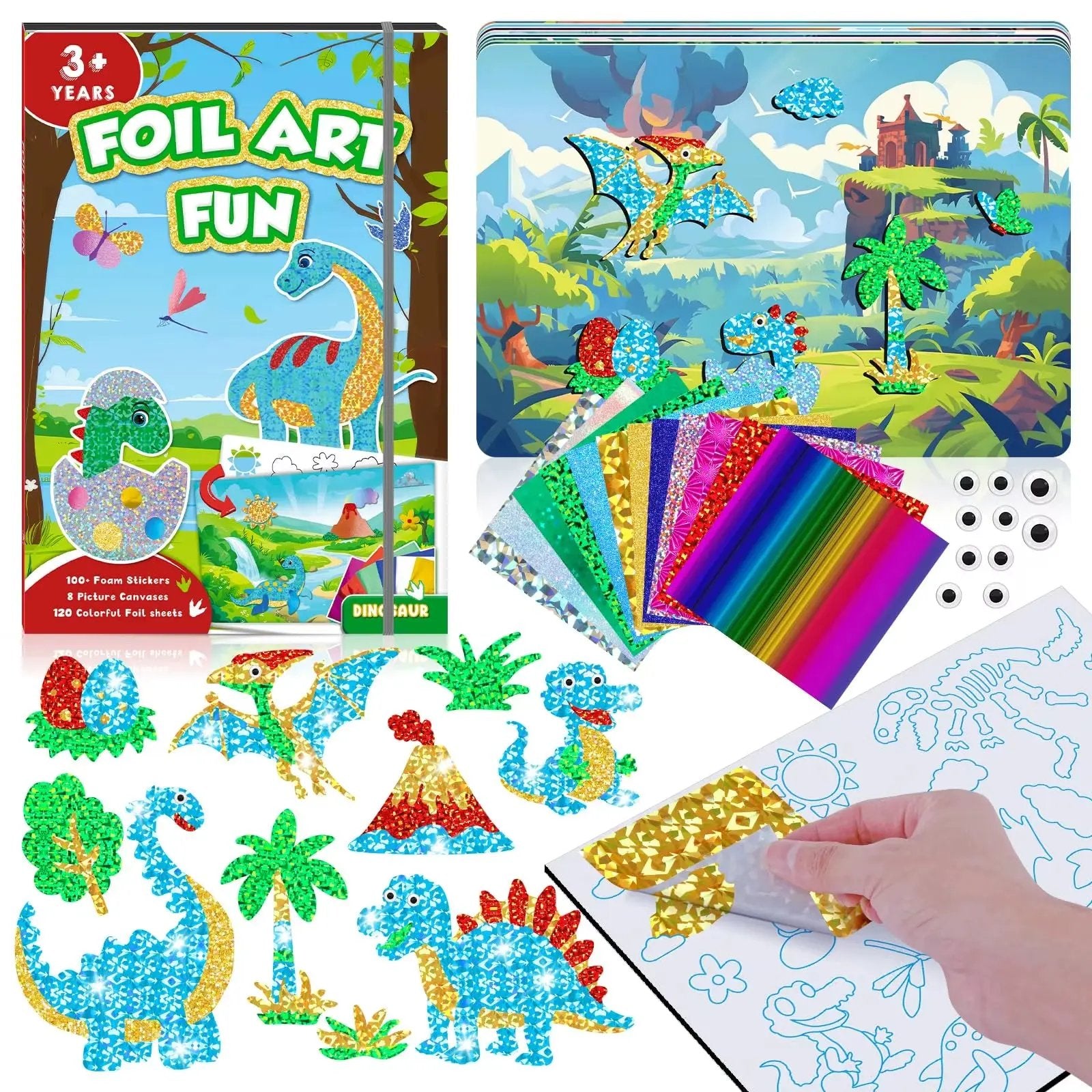 Foil Dinosaur Stickers Book for Kids DIY Foil Art Crafts for Christmas Gift Children'S Busy Sticker Paint Book Cute Stationery