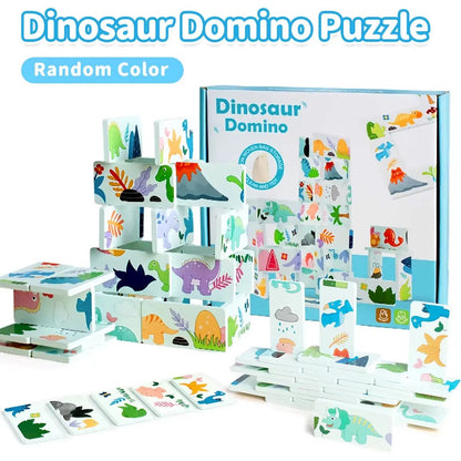 Kids Educational Dinosaur Domino Matching Exercise Fine Motor Hand-Eye Coordination Stacking Building Blocks Montessori Toys