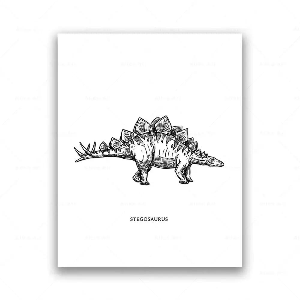 Dinosaur Sketch Paleontology Wall Art Canvas Painting Dinosaur Nordic Poster Print Wall Picture for Boy Kids Room Playroom Decor