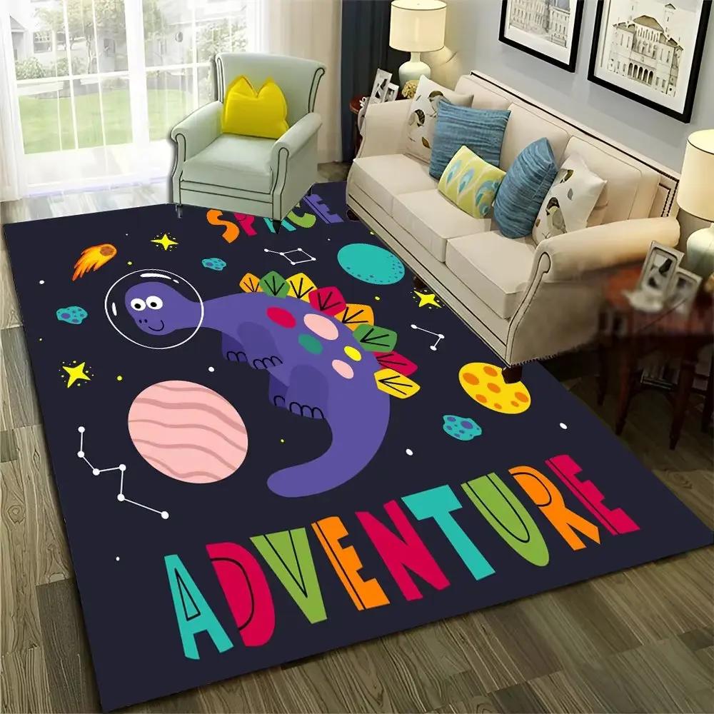 3D Cute Dino Dinosaur Space Cartoon Carpet Rug for Home Living Room Bedroom Sofa Doormat Decor,Child Area Rug Non-Slip Floor Mat