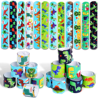 20/40/60Pcs Dinosaur Slap Bracelets for Kids Jurassic Forest World Theme Snap Bands Toy Gift Party Favor Supplies for Dino Party