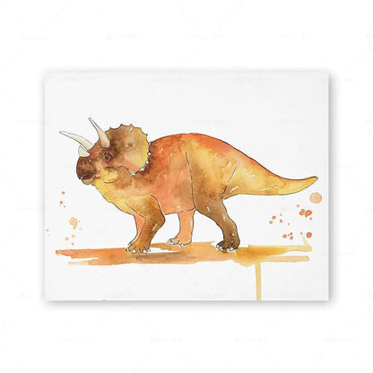 Watercolor Dinosaur Poster Dinosaur Footprints Skeleton Wall Art Canvas Painting T-Rex Print Nursery Baby Kids Boys Room Decor
