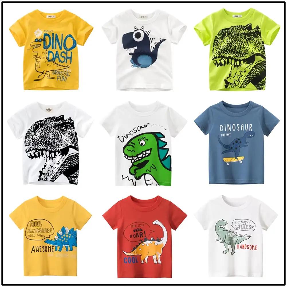 2 3 4 5 6 7 8 Years Kids Boys Clothes 100% Cotton Short Sleeve T-Shirts Dinosaur Cartoon Children Clothes Kids Summer Clothing