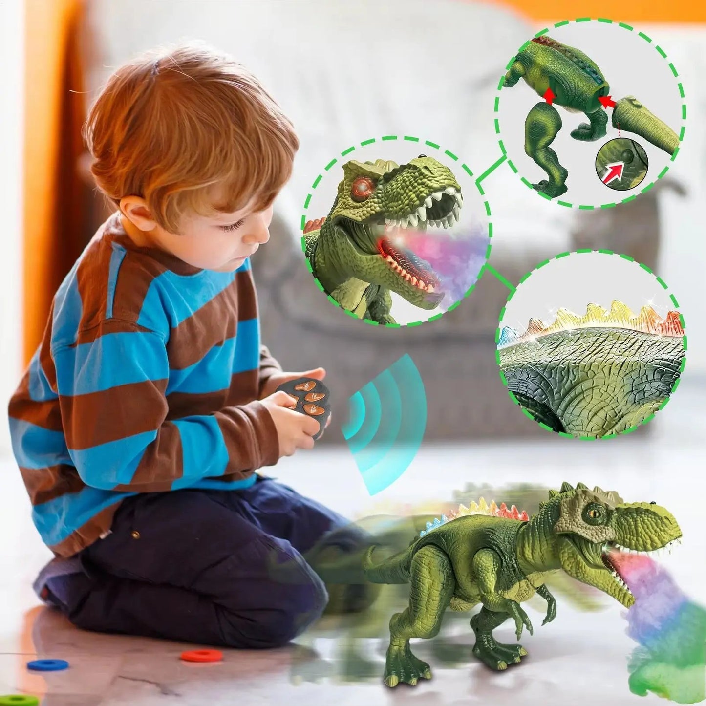 RC Walking Dinosaur Robot with Light & Spray - Interactive Toy for Backyard, Classroom & Outdoor Play - Realistic Animal Figure
