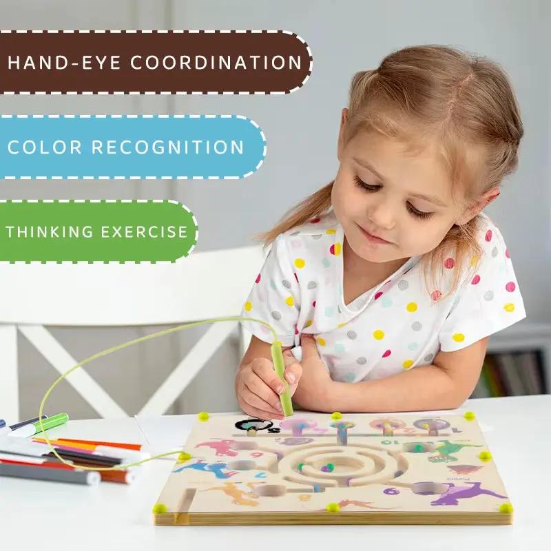 Dinosaur Maze Toy, Magnetic Pen Training, Color and Shape Classification Cognition, Baby Gift.Table Games