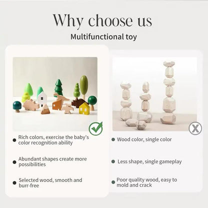 Montessori Building Block Wooden Forest Dinosaur Ornament Construction DIY Children Building Blocks Puzzle Toy for Children Gift