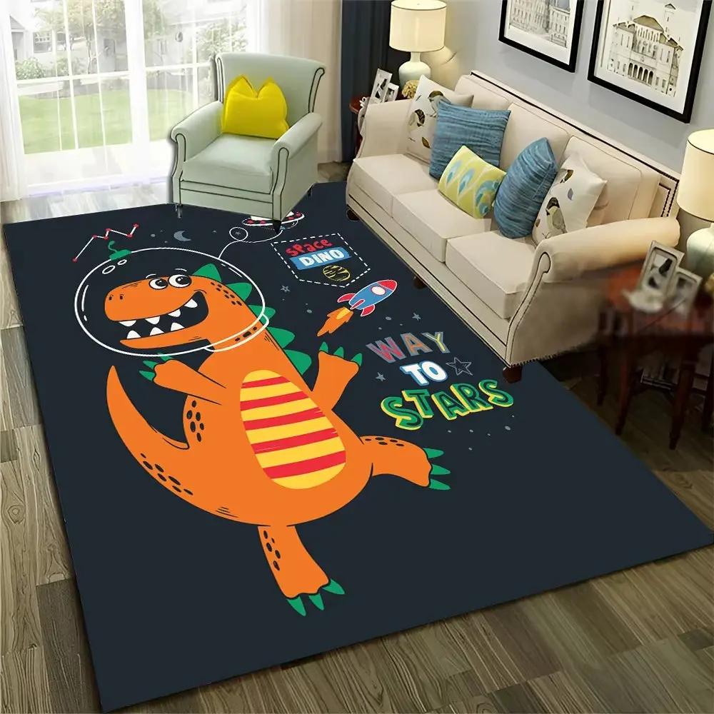 3D Cute Dino Dinosaur Space Cartoon Carpet Rug for Home Living Room Bedroom Sofa Doormat Decor,Child Area Rug Non-Slip Floor Mat
