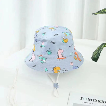 Cartoon Printing Baby Bucket Hat Cotton Breathable Kids Fisherman Hat Infant Toddle Sun Hat with Drawstring