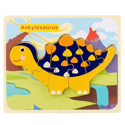 Baby Wooden Cartoon Dinosaur 3D Puzzle Jigsaw for Kids Boy Girl Montessori Early Learning Educatioanl Puzzle Toys