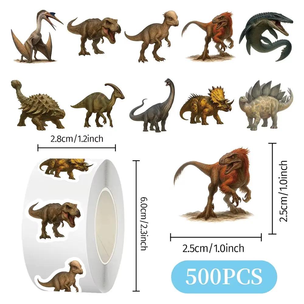 500PCS Cute Dinosaur Cartoon Stickers Roll Kids Stationery Supplies School Teacher Supplies Reward Sticker Toys Gifts