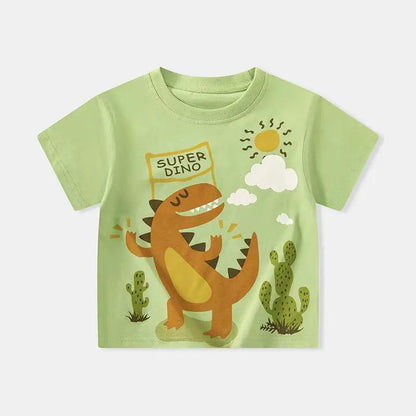 2025 Summer Children Boy Shorts Sleeve T-Shirts Cartoon Dinosaur Cotton Baby Boy Top 2-8 Years Kids Toddler Boy T Shirts Clothes