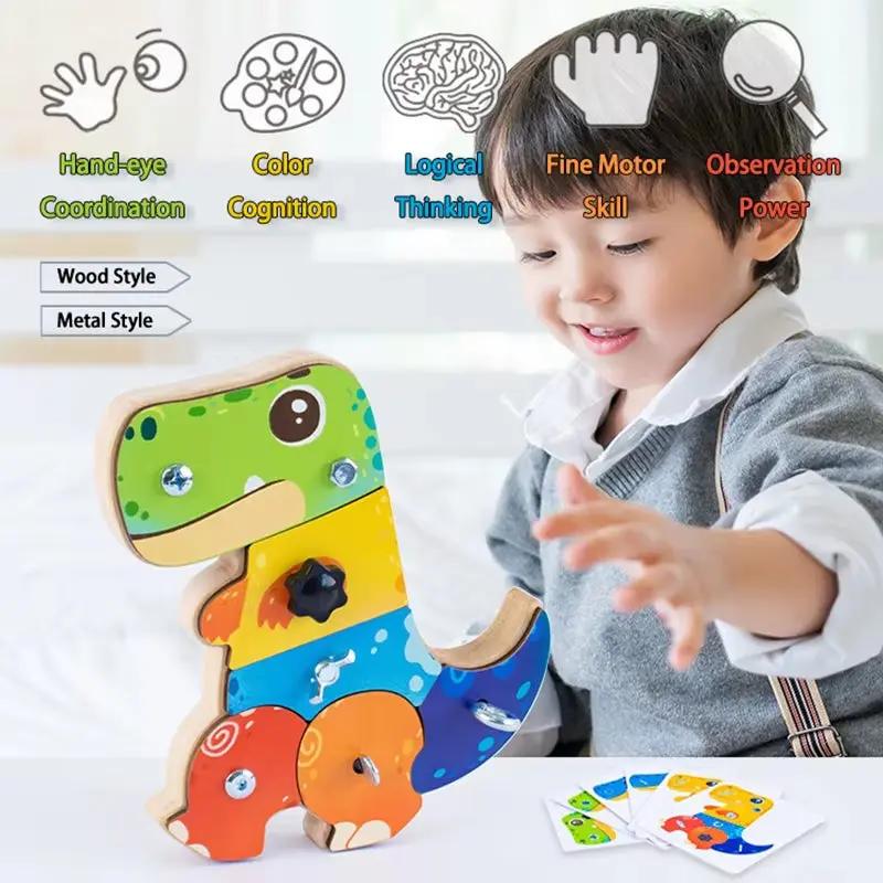 Dinosaur Screwdriver Board Montessori Toys Fine Motor Skills Sensory Screw Nut Busy Board Activity Educational Wooden Kids Toys